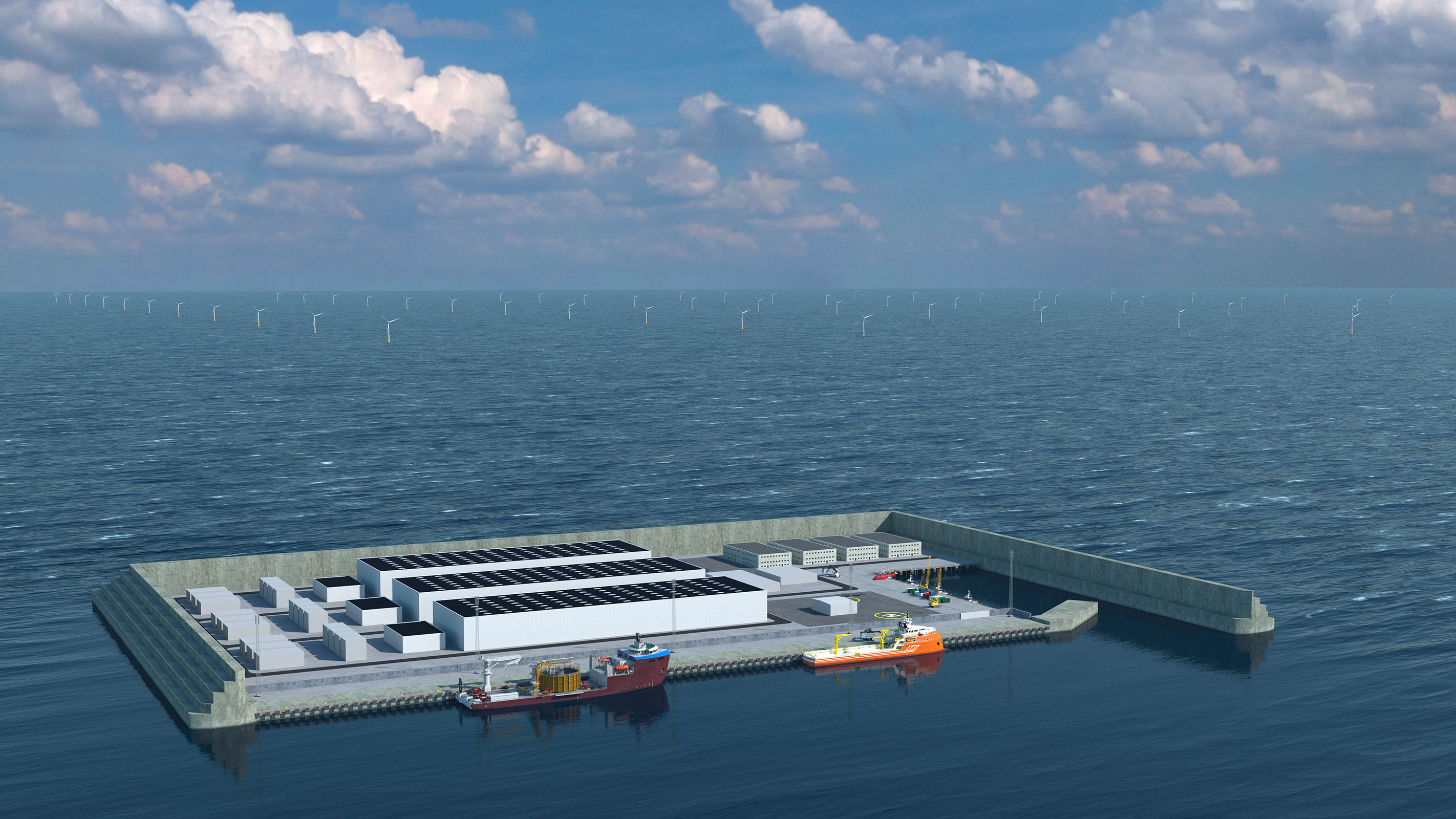 Denmark decides to construct the world’s first windenergy hub as an artificial island in the North Sea.