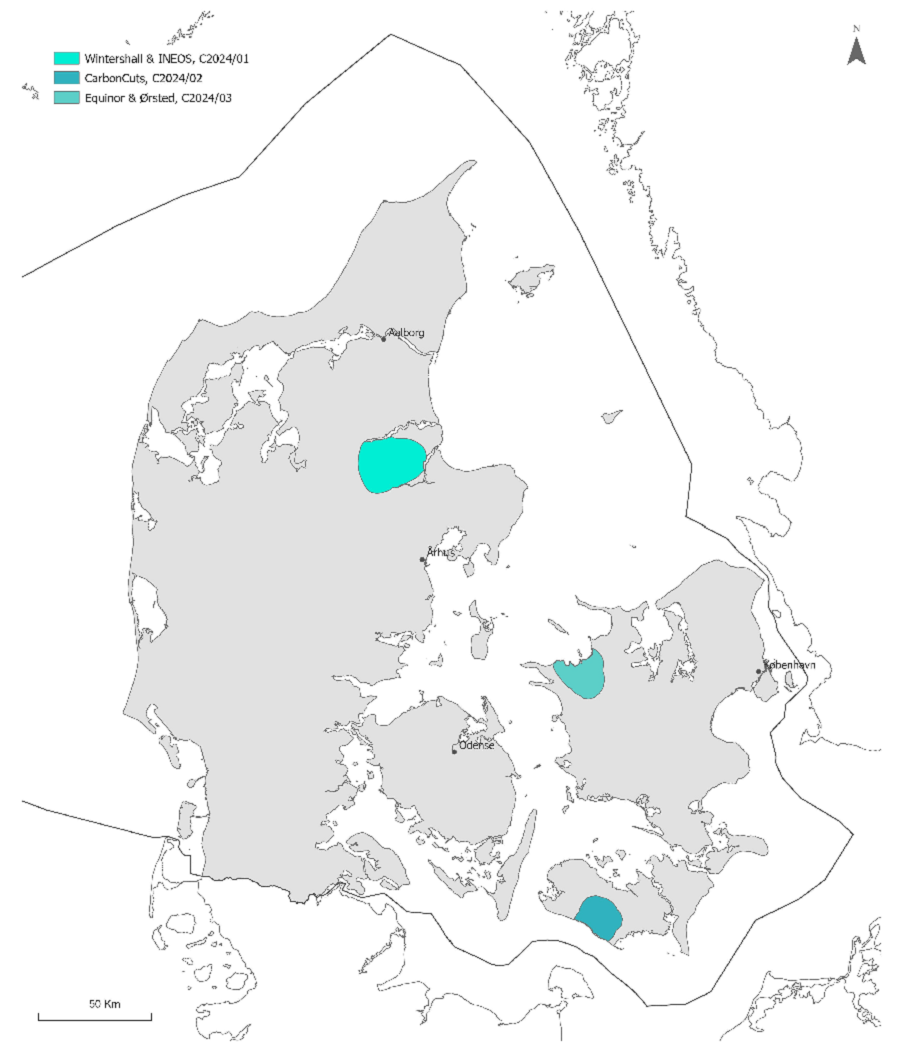 kort over tilladelserne C2024/01, C2024/02 og C2024/03