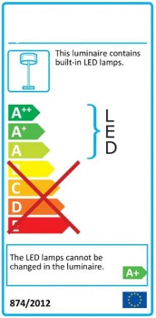 Illustration af det tidligere energimærke for lysarmaturer, som er udfaset pr. 25. december 2019.