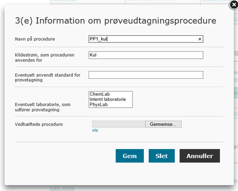 Eksempel på information om prøveudtagningsprocedure