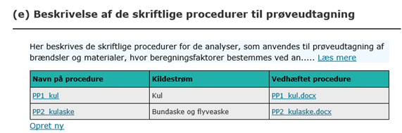 Eksempel på udfyldt liste over prøveudtagningsprocedurer