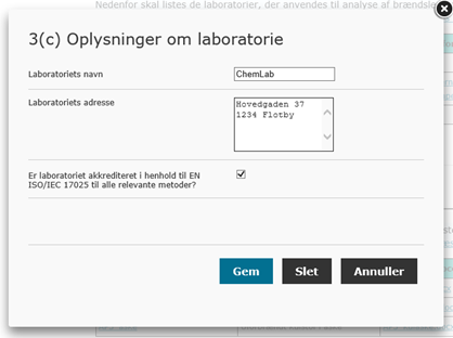 Skærmbillede- oplysninger om laboratorie