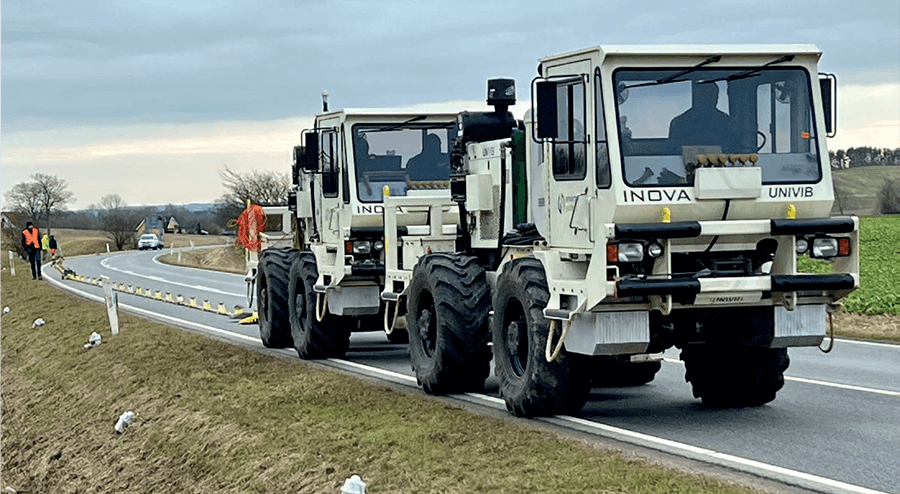 Specially designed buggies conducting seismic surveys