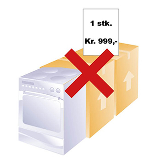 Illustration af en produkt-ø. Der fremgår en pris, men ikke et energimærke. Der er et stort, rødt kryds henover produkt-øen.