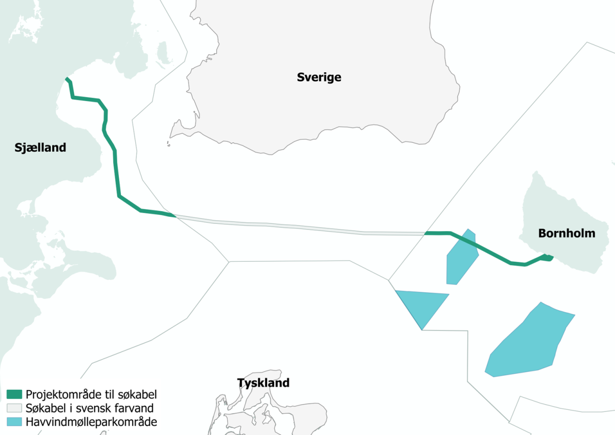 Illustration af søkabel mellem Bornholm og Sjælland