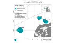 Illustration: Kort over planområde for CO2-lagring i de kystnære områder på havet.