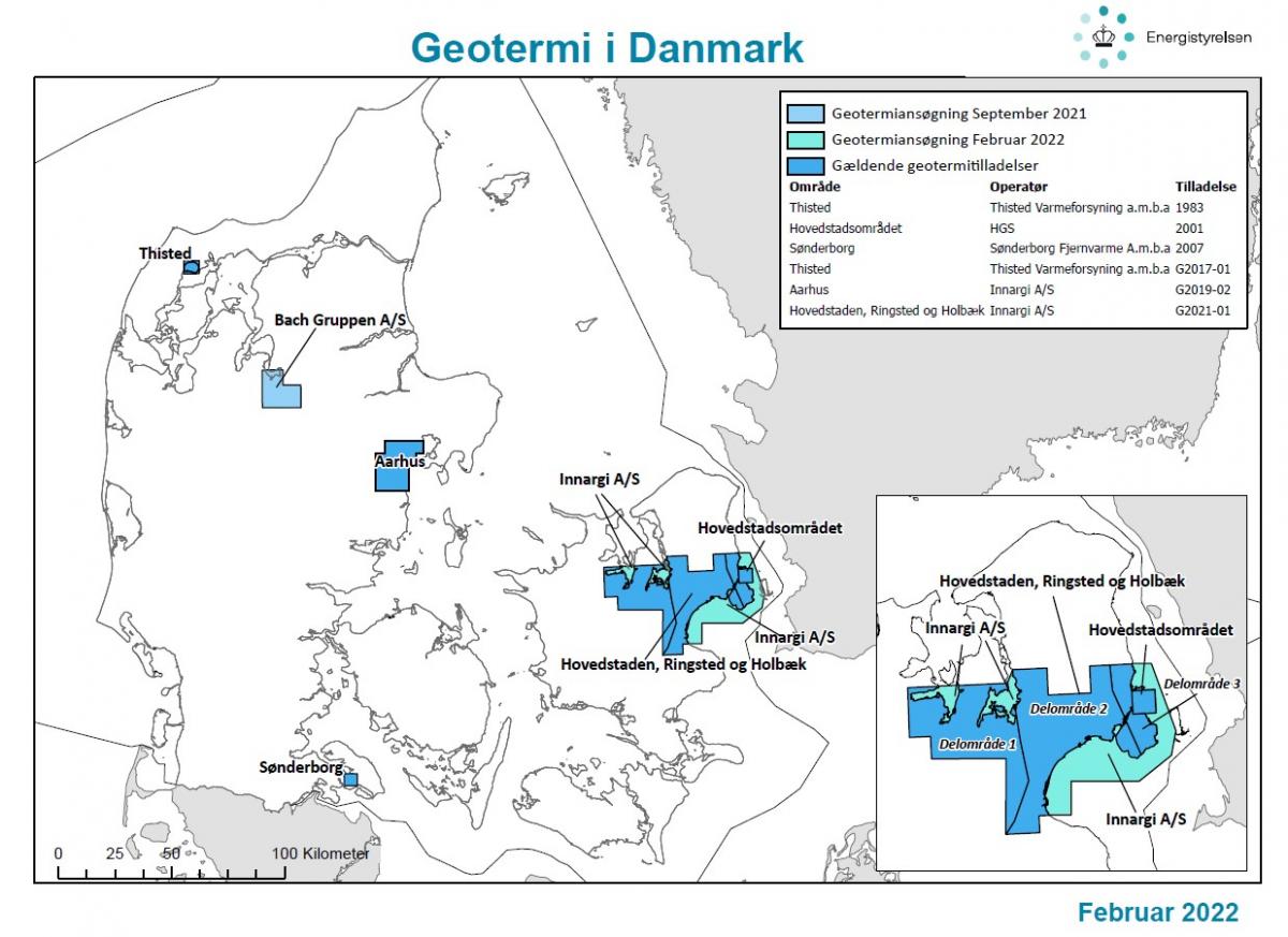 Kort over geotermi i Danmark februar 2022