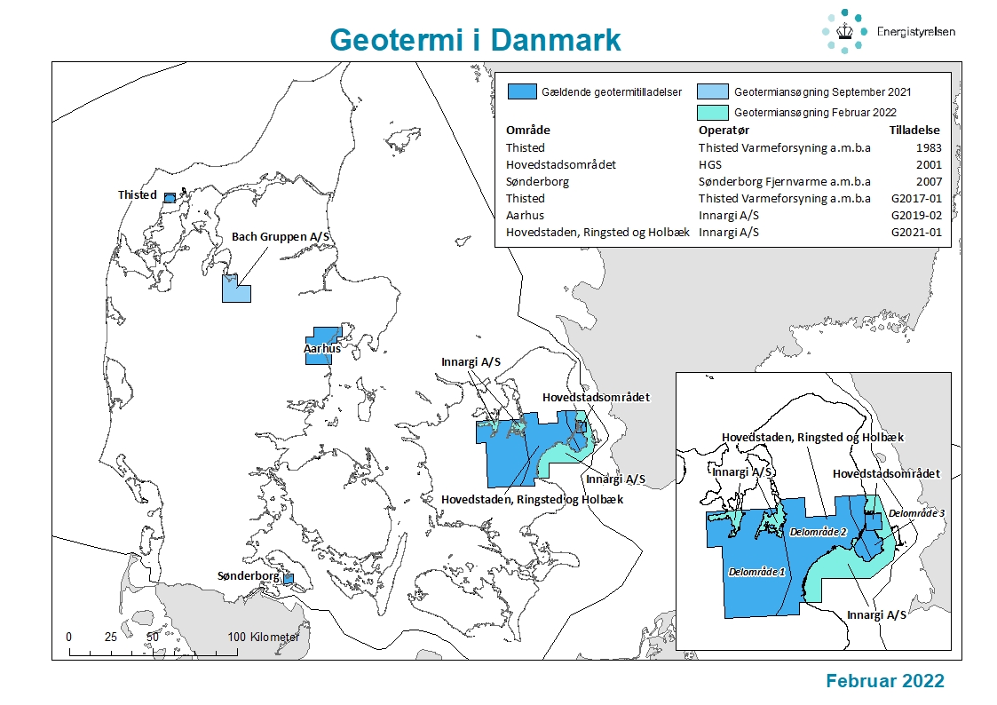 Kort over geotermi i Danmark februar 2022