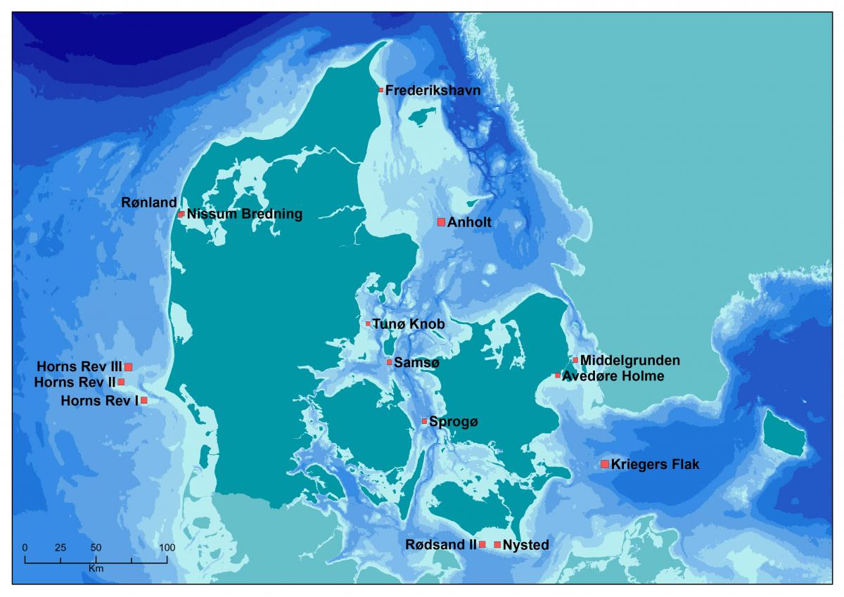 grafik: Oversigt over Danmarks Havvindmølleparker