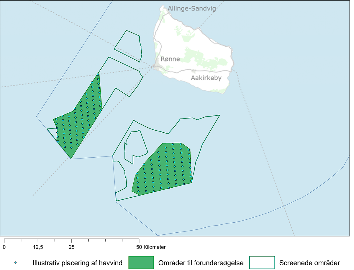 Illustration: Placering af havvindmøller syd-sydvest for Bornholm som energiø 