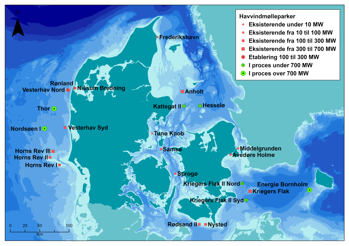 grafik: Oversigt over Danmarks Havvindmølleparker