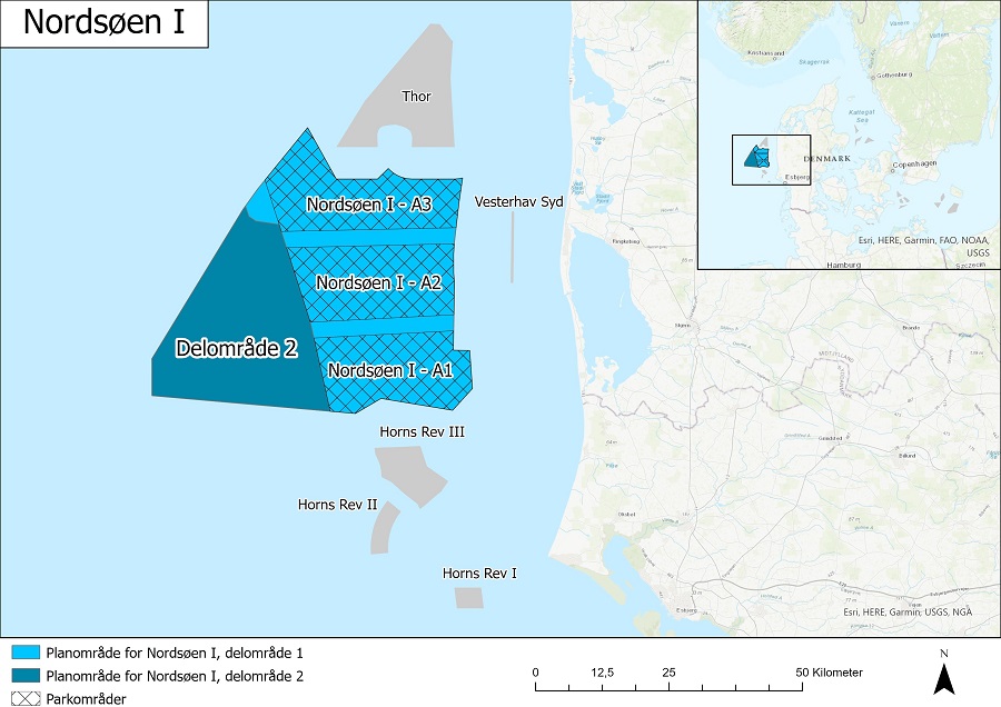 Illustration af planområder for Nordsøen I