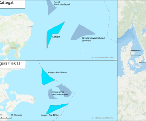 Illustration: Planområde for Kattegat og Kriegers Flak II havvindmølleparker