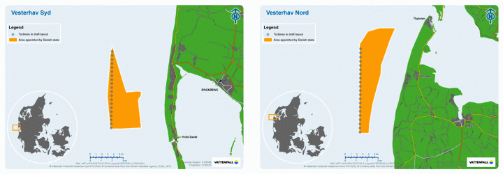 Figur: Placeringen af Vesterhav Syd og Vesterhav Nord Havvindmølleparker
