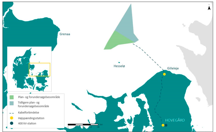 Billede: Plan og forundersøgelsesområde for Hesselø Havvindmøllepark.