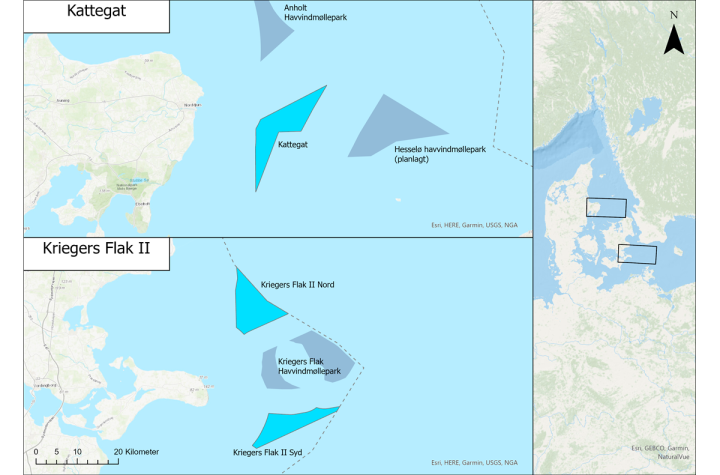 Illustration: Planområde for Kattegat og Kriegers Flak II havvindmølleparker