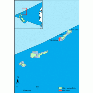 Kort over Nini Wests placering i Nordsøen.