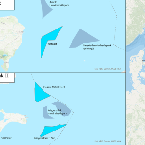 Illustration: Planområde for Kattegat og Kriegers Flak II havvindmølleparker