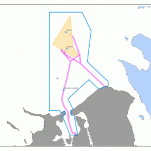 Figur: Området afgrænset af den blå streg, er det område, hvor Energinet vil gennemføre forundersøgelser til Hesselø Havvindmøllepark.