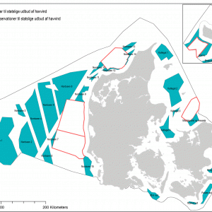 Figur: Nye og eksisterende arealreservationer til statslige udbud af havvindmøller.